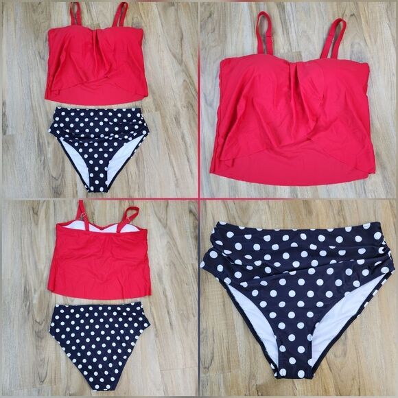 ⏭️NWT Red & Black w/White Polka Dot Retro Style Bikini Set Medium - Picture 8 of 13